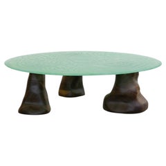 Mesa baja de cristal - Cristal fundido y nogal