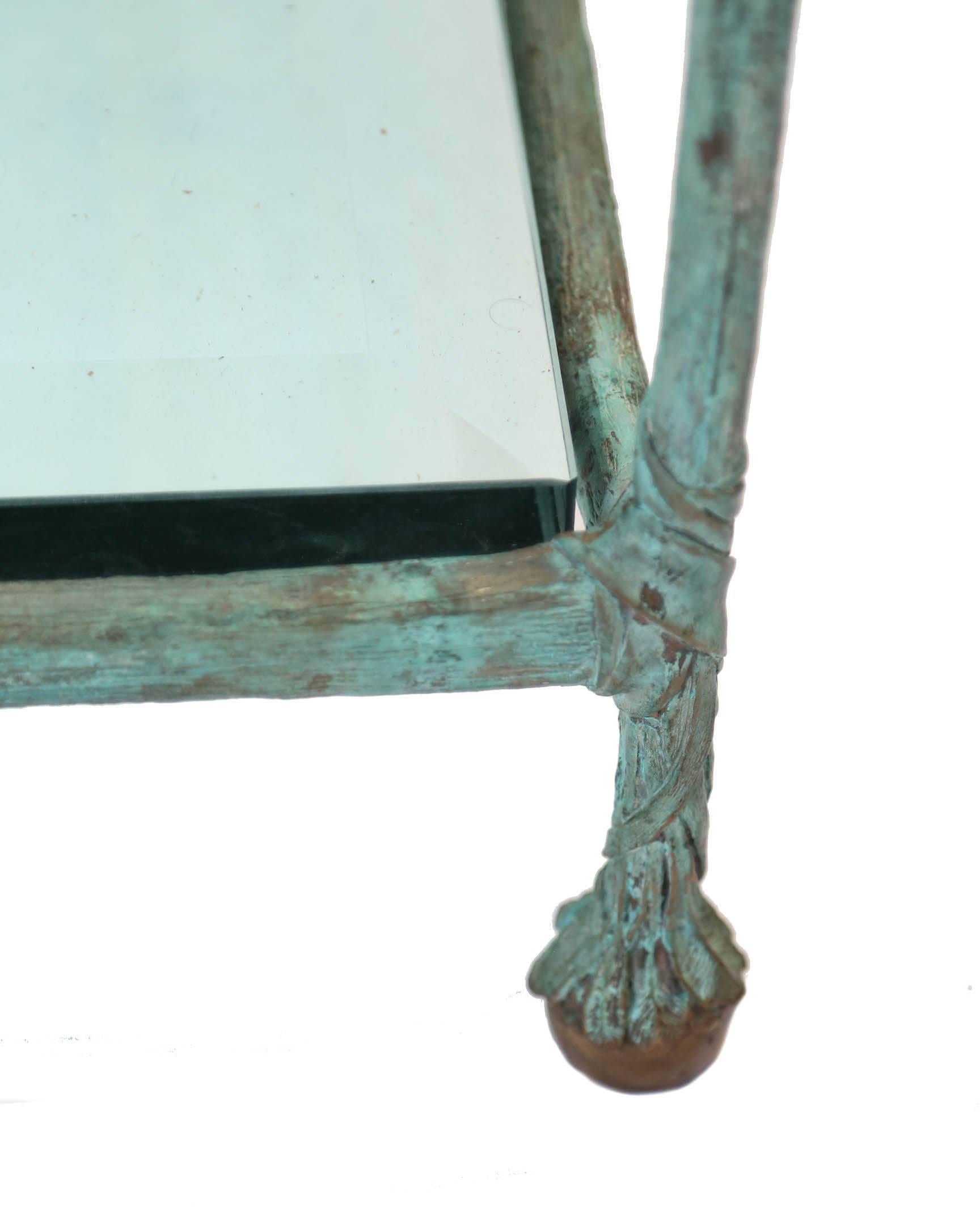 Carved Bronze and Glass Coffee Table in the Style of Alberto Giacometti In Good Condition In Miami, FL