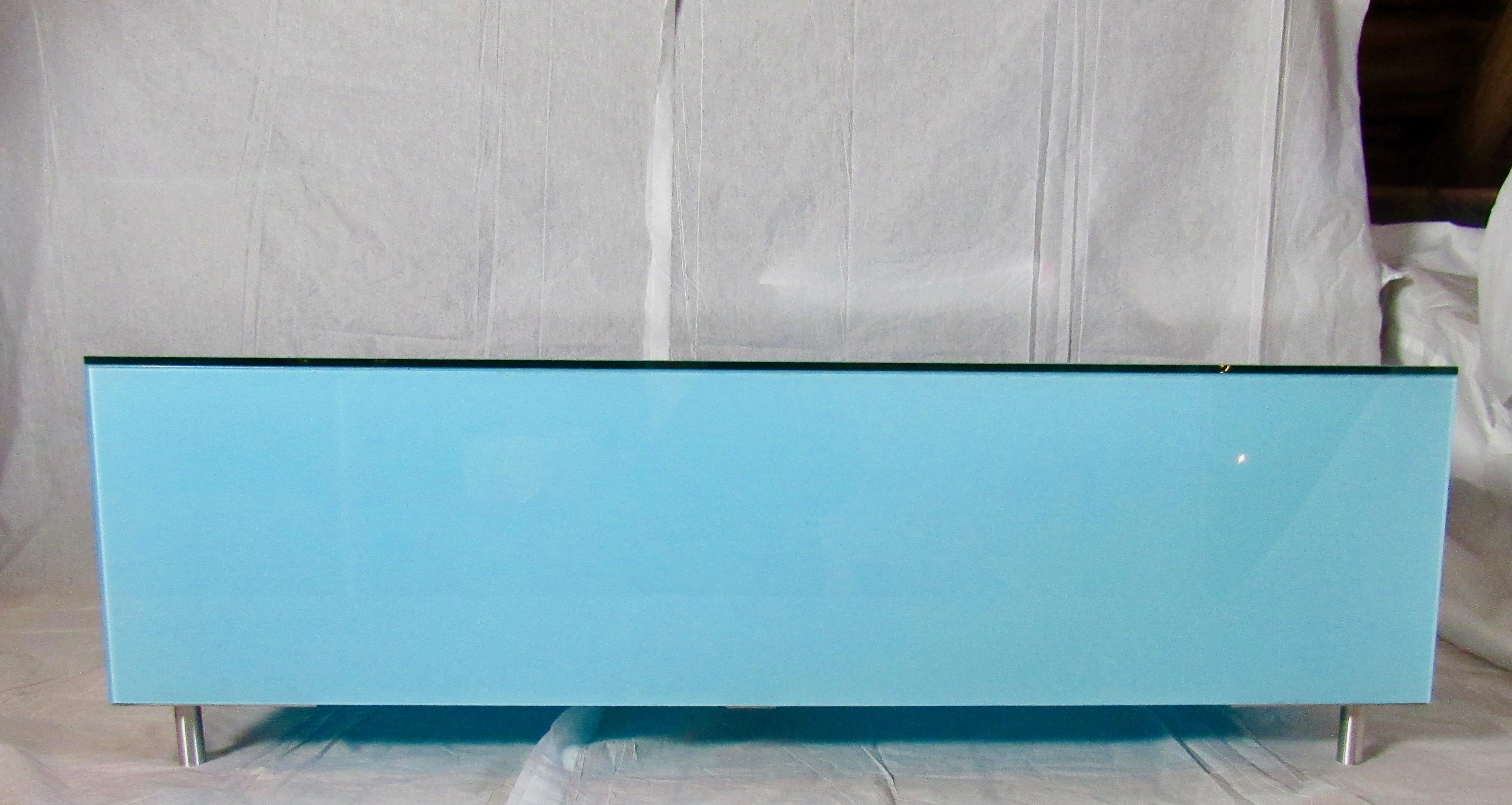 Glass Coffee Table Minimal Reverse Painted Robin's Egg Blue, Italy circa 1970 (Italienisch)