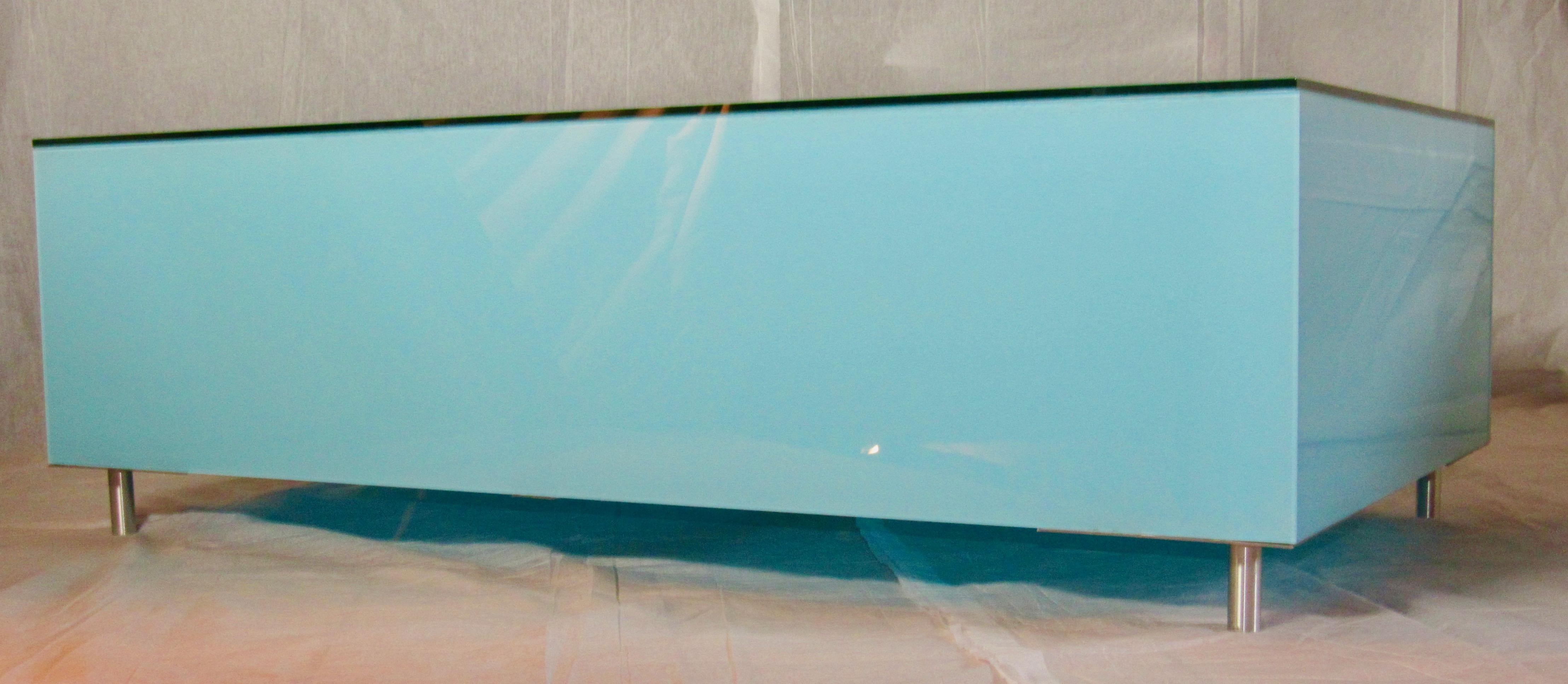 Glass Coffee Table Minimal Reverse Painted Robin's Egg Blue, Italy circa 1970 2