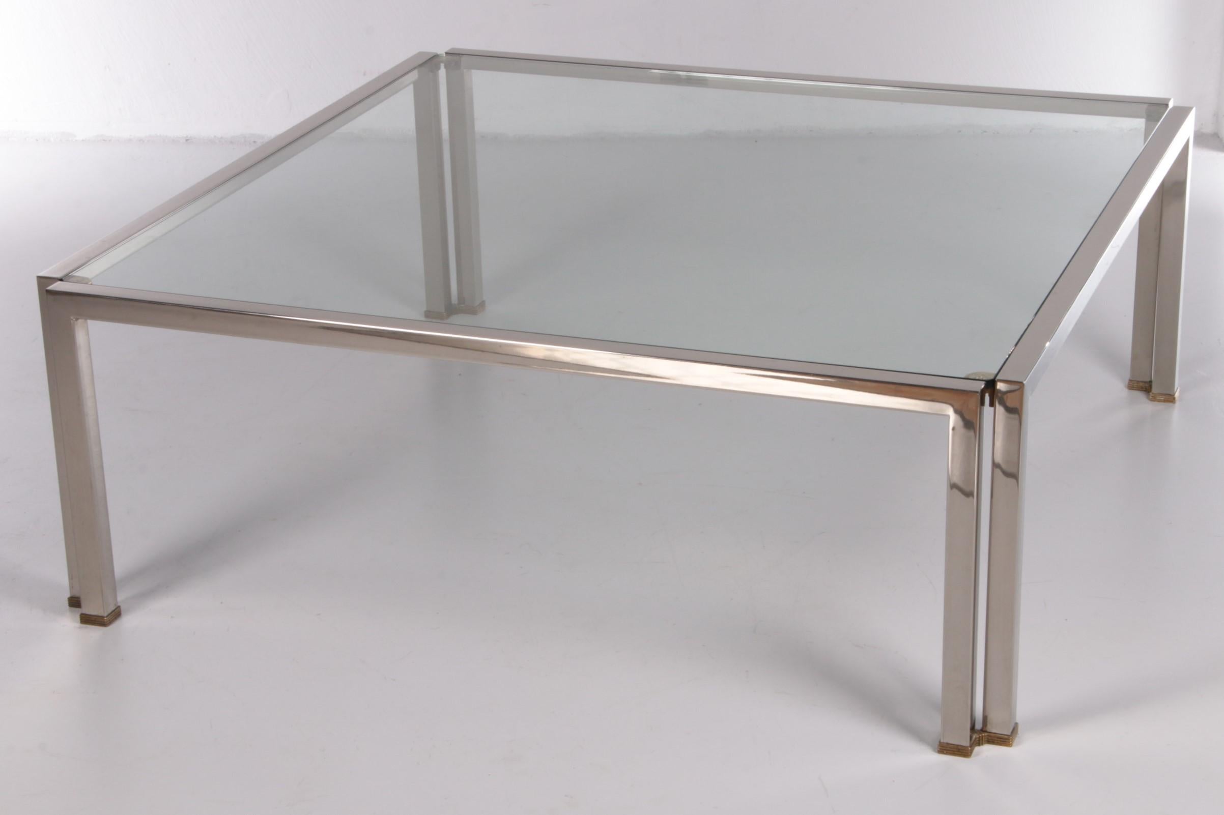Glass Coffee Table Peter Ghyczy Model T28 d Inox with Brass, 1986 For Sale 7
