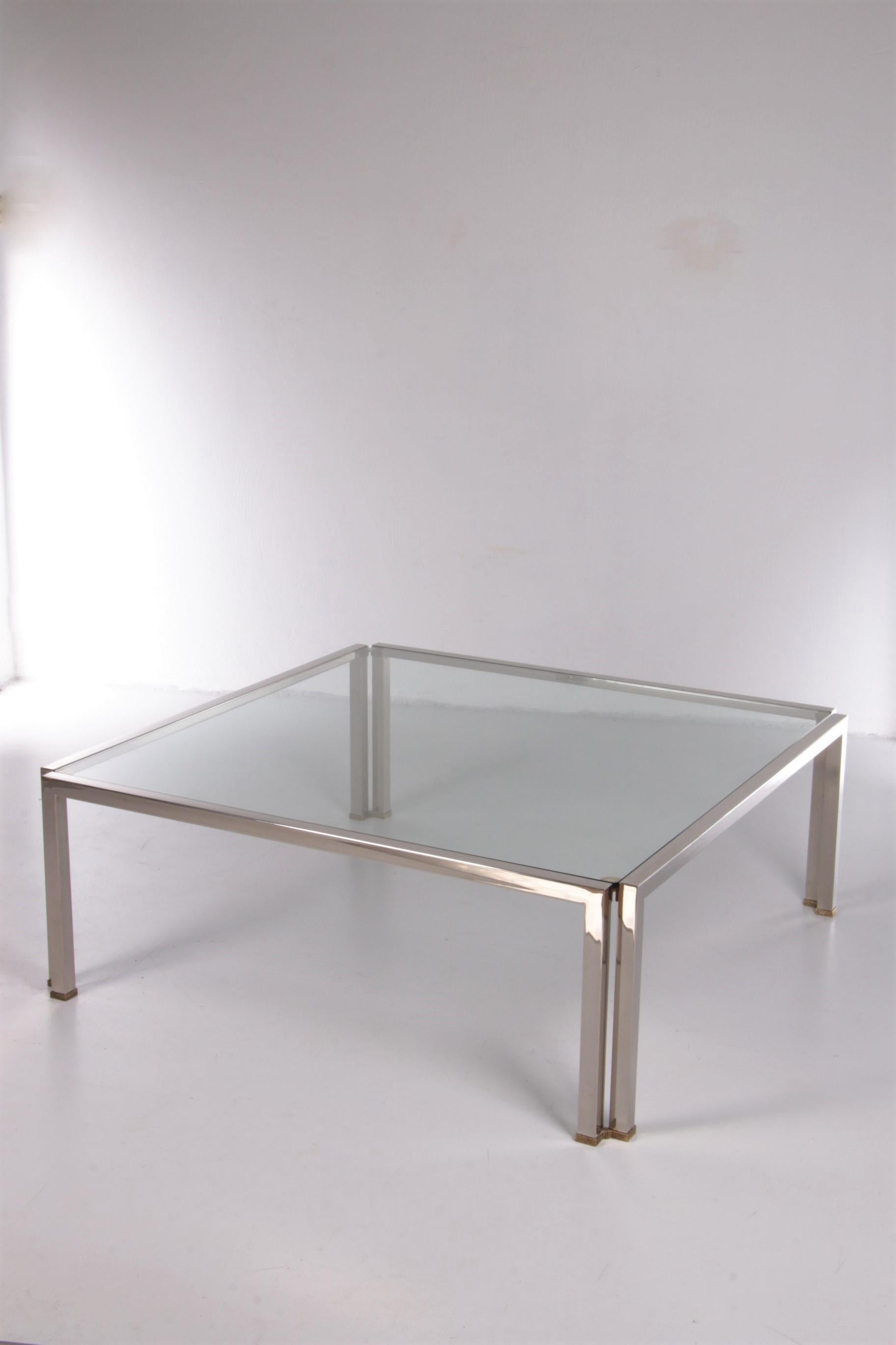 Glass Coffee Table Peter Ghyczy Model T28 d Inox with Brass, 1986 For Sale 8