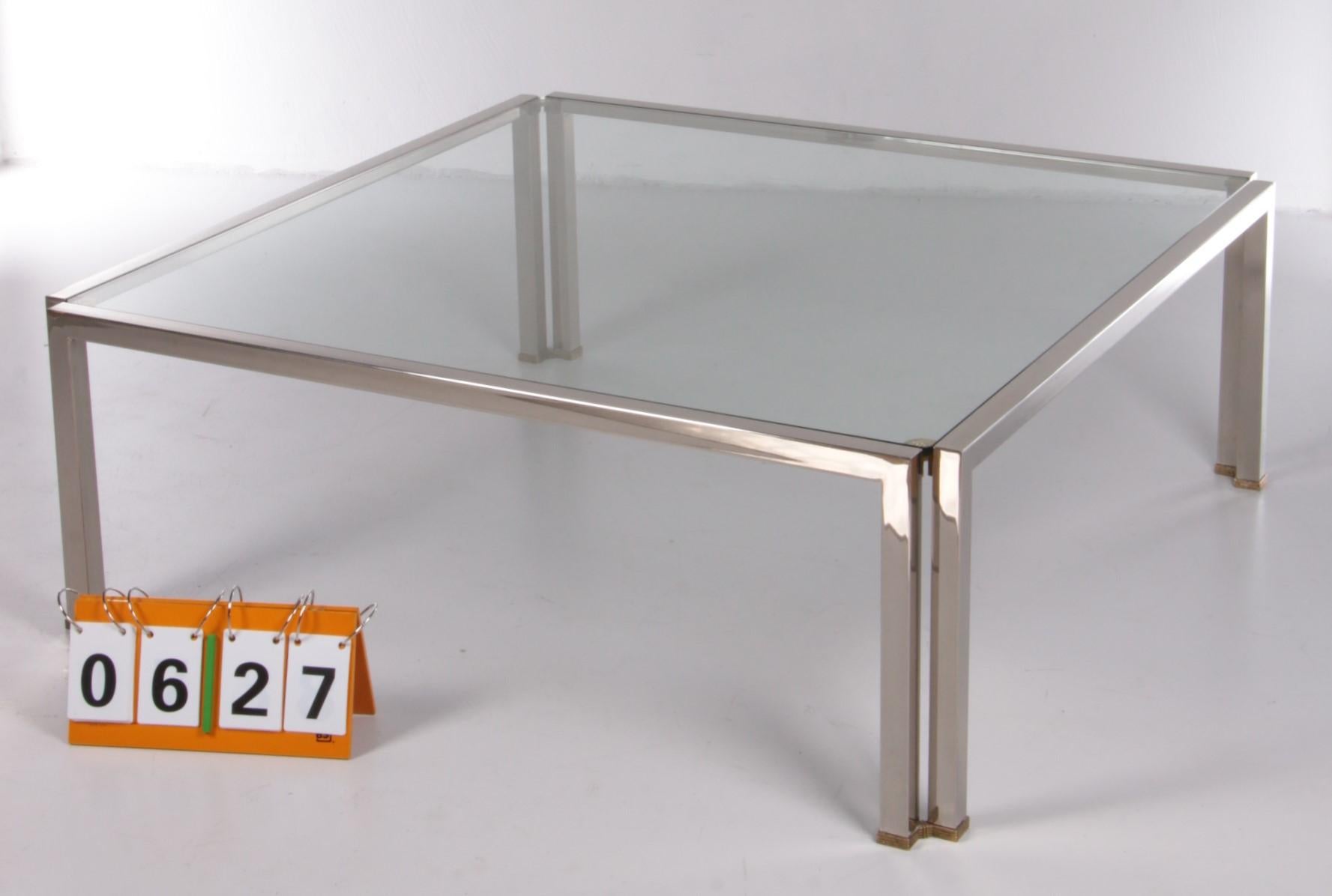 Glass Coffee Table Peter Ghyczy Model T28 d Inox with Brass, 1986 In Excellent Condition For Sale In Oostrum-Venray, NL