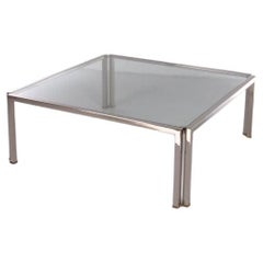Glass Coffee Table Peter Ghyczy Model T28 d Inox with Brass, 1986