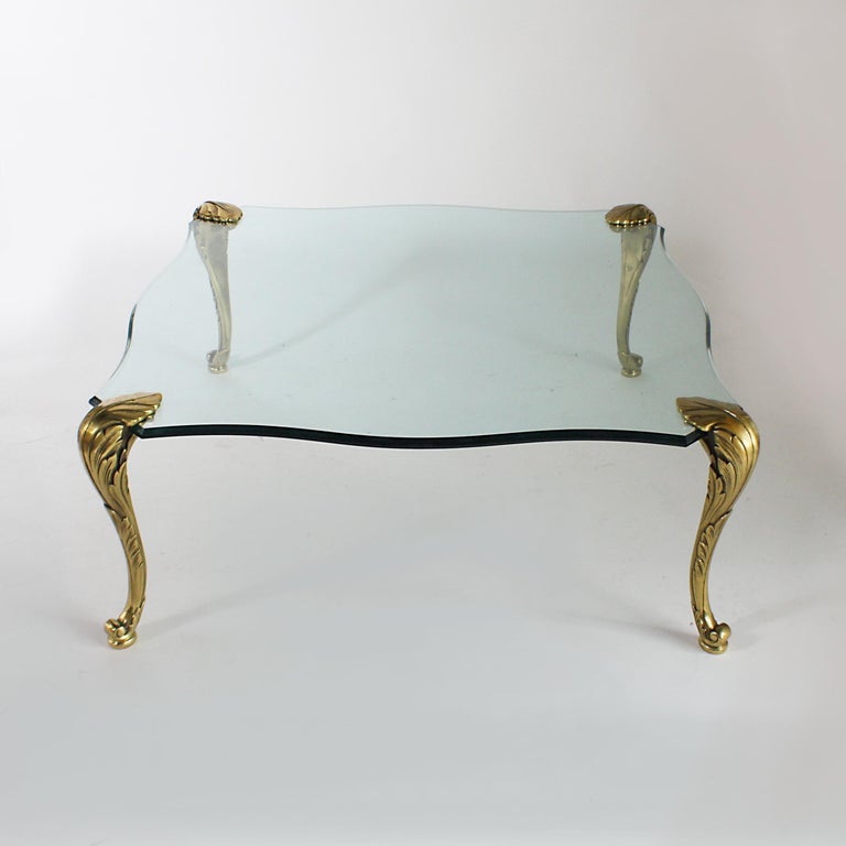 Glass Coffee Table with Brass Legs, circa 1940 at 1stDibs
