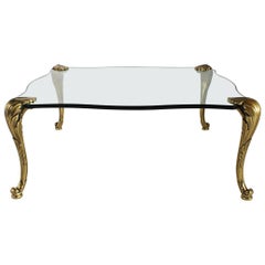 Glass Coffee Table with Brass Legs, circa 1940