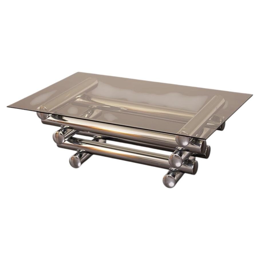 Italian Glass Coffee Table with Chrome Tubular Base For Sale