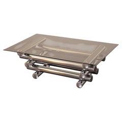 Glass Coffee Table with Chrome Tubular Base by Paul Mayen