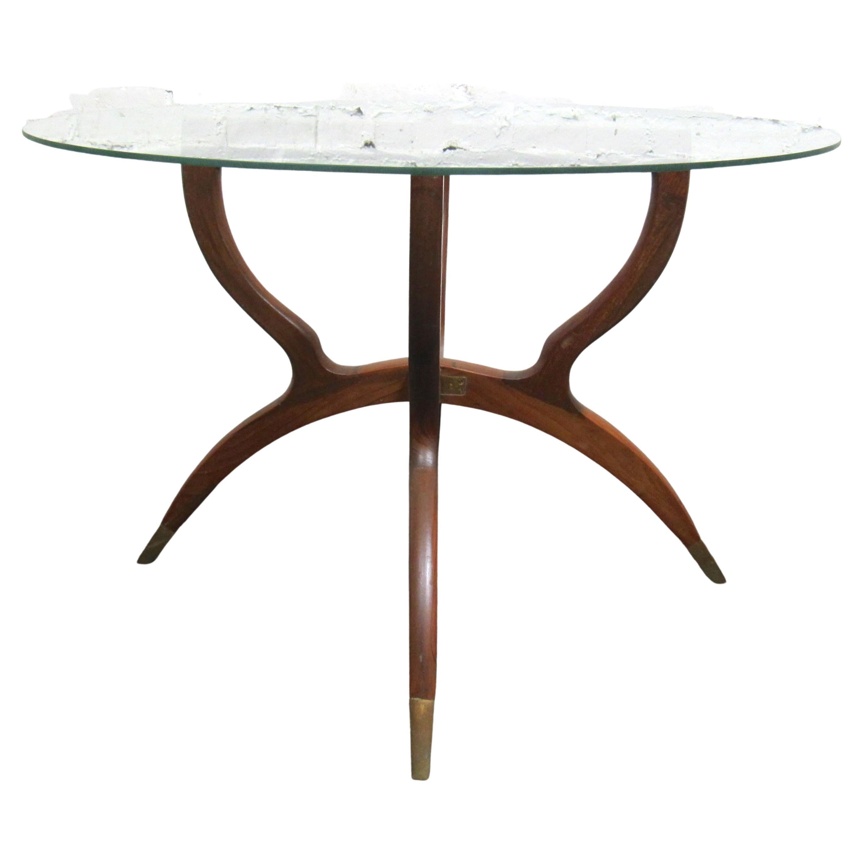 Glass Coffee Table with Foldable Wood Base For Sale