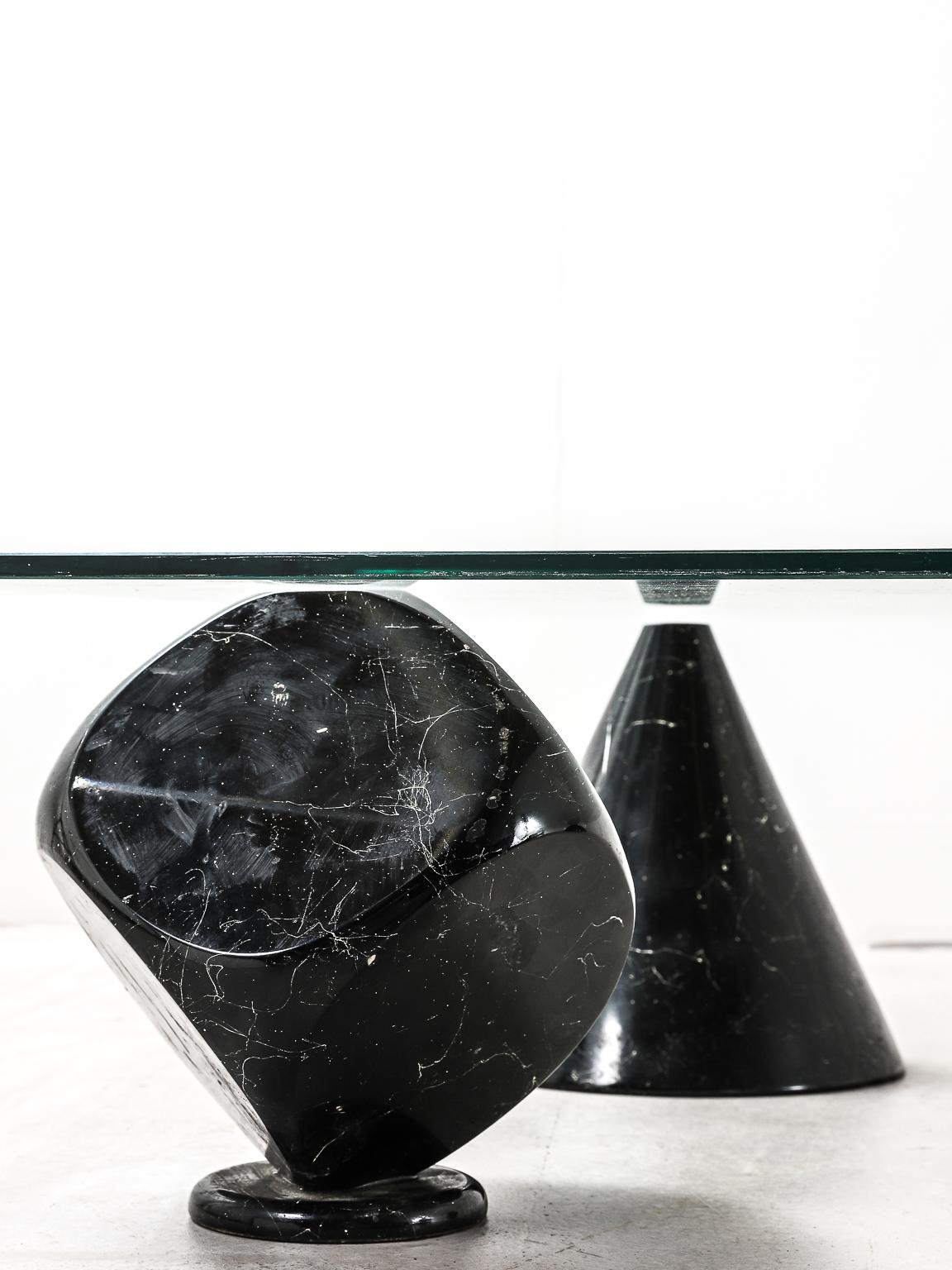 Glass Coffee Table with Marble Sculptural Bases in the Style of Massimo Vignelli 5