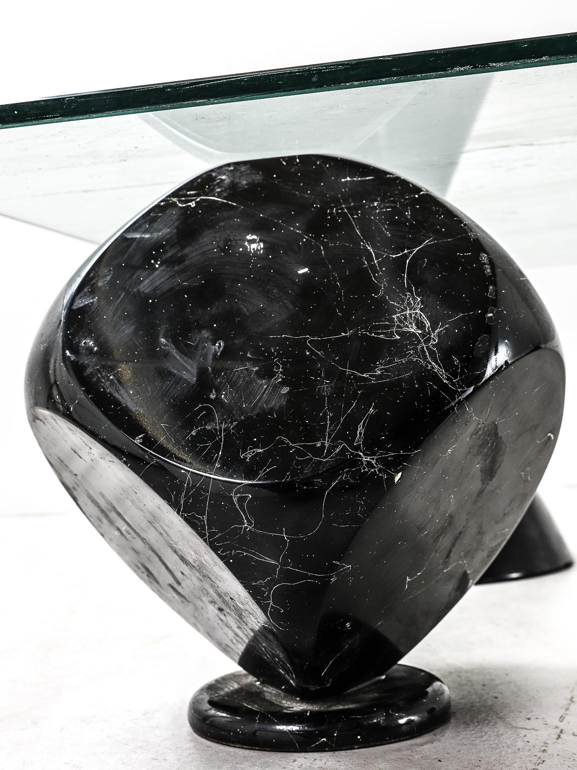 Glass Coffee Table with Marble Sculptural Bases in the Style of Massimo Vignelli 6