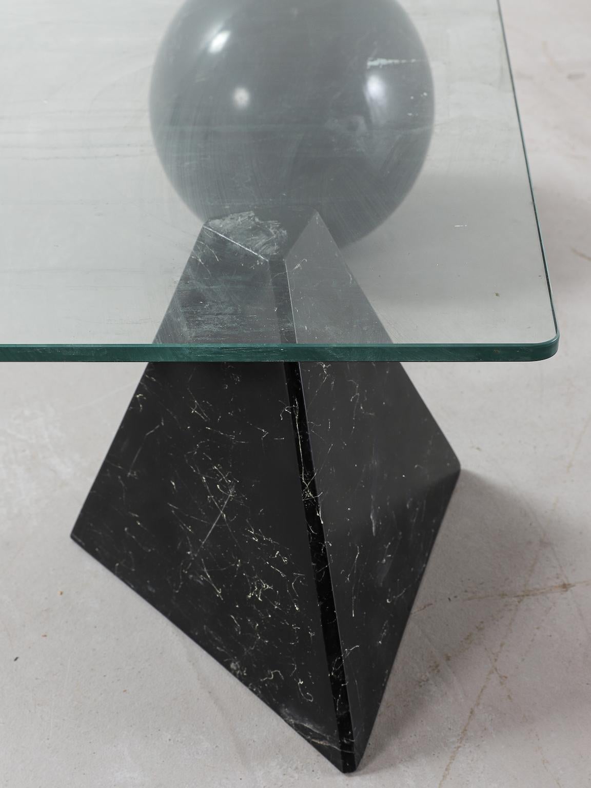 Glass Coffee Table with Marble Sculptural Bases in the Style of Massimo Vignelli 8