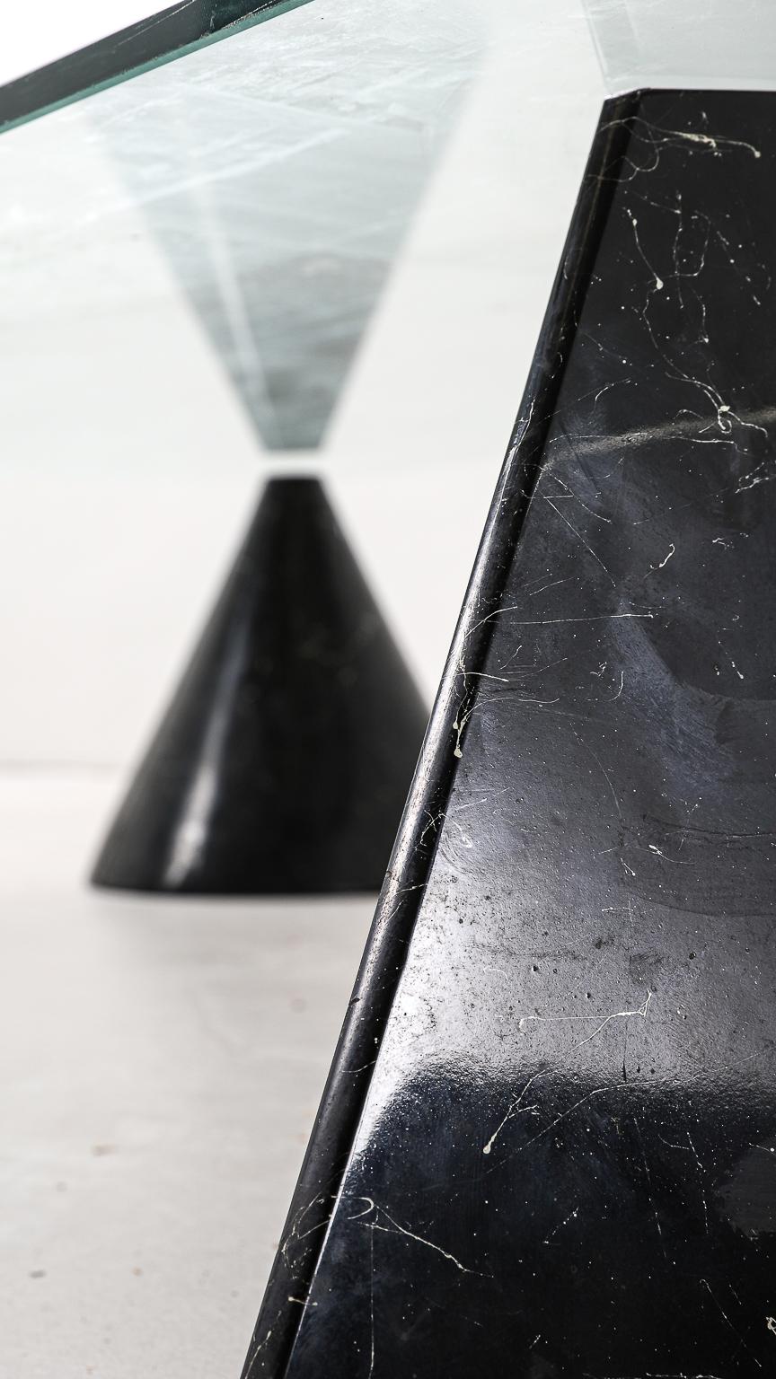Glass Coffee Table with Marble Sculptural Bases in the Style of Massimo Vignelli 2