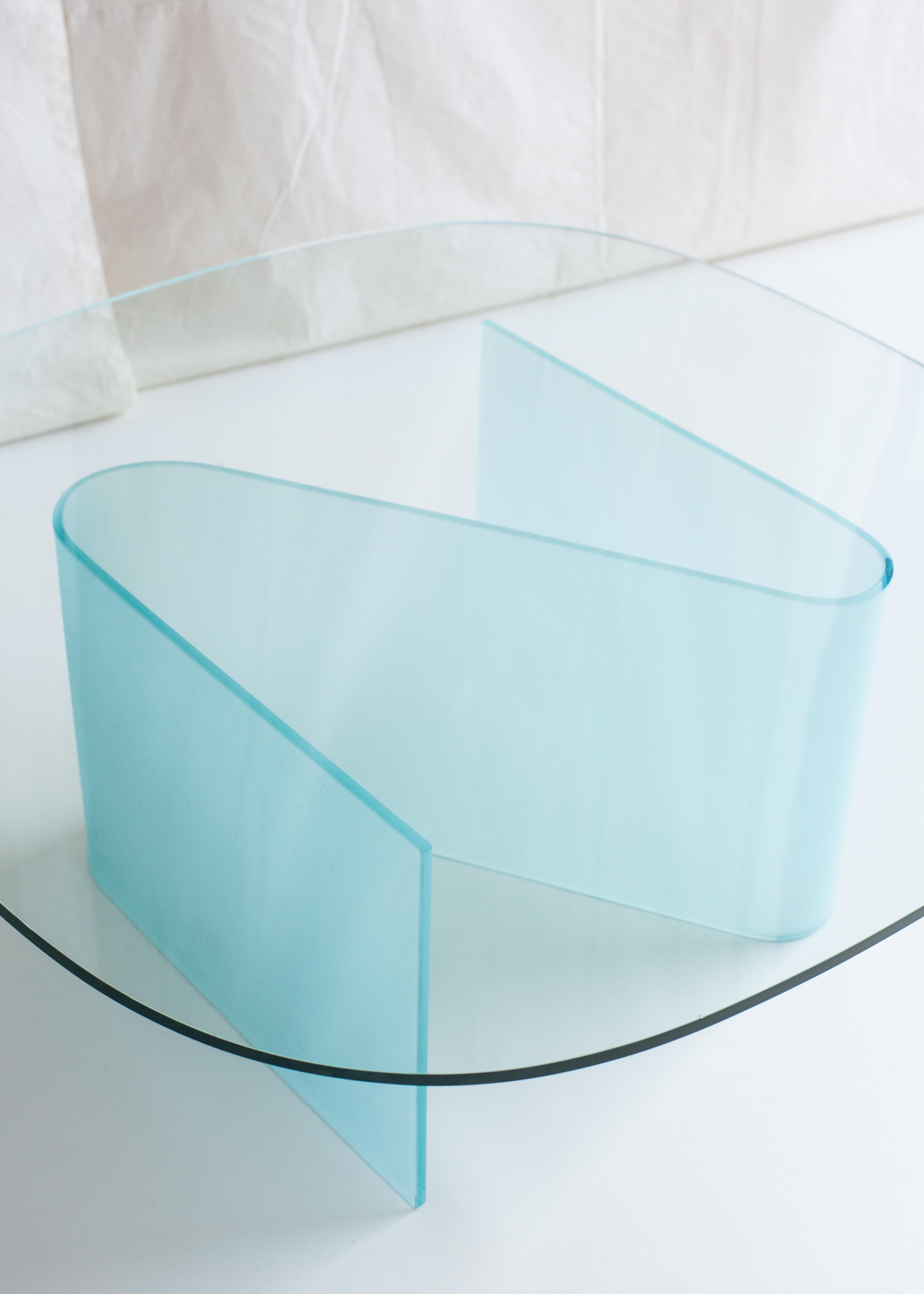 European Glass Coffee Table with S-Shaped Frosted Glass Base