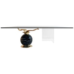 Vintage Glass Coffee Table with Seagull in Brass on Marble