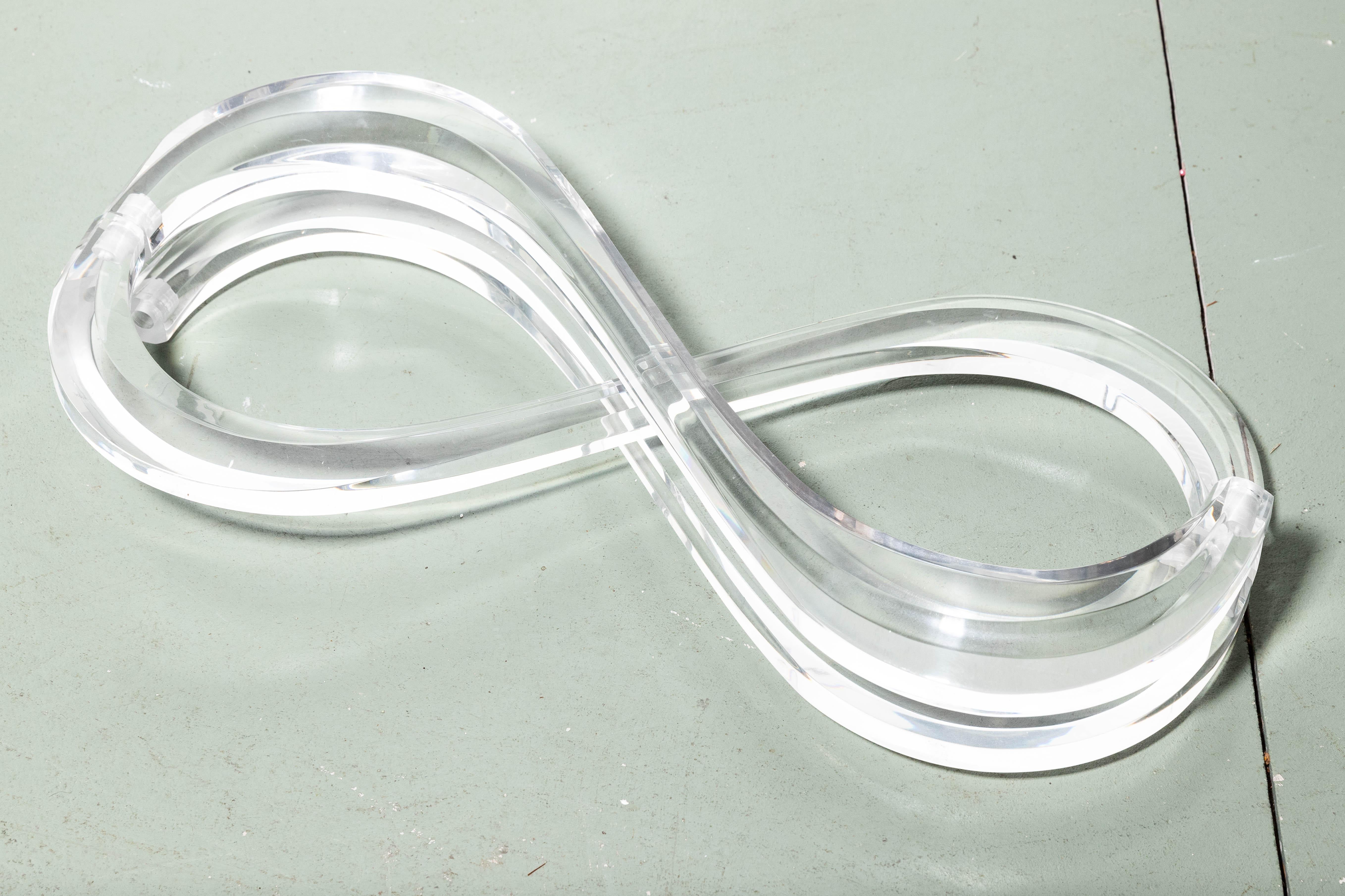 Glass Coffee Table with Serpentine Lucite Base in Style of Charles Hollis Jones For Sale 3