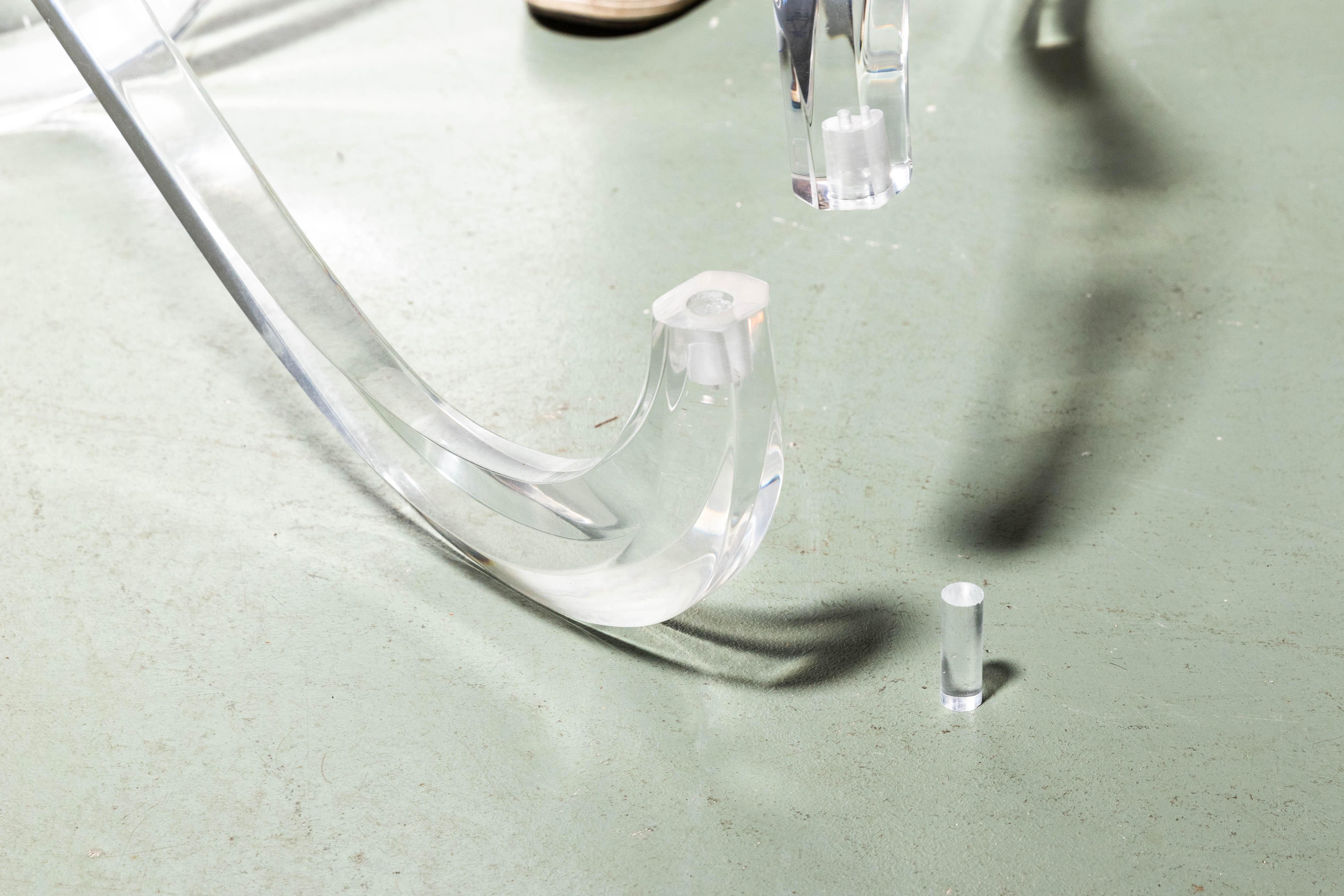 Glass Coffee Table with Serpentine Lucite Base in Style of Charles Hollis Jones For Sale 2