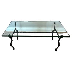 Glass Coffee Table with Twisted Forged Iron