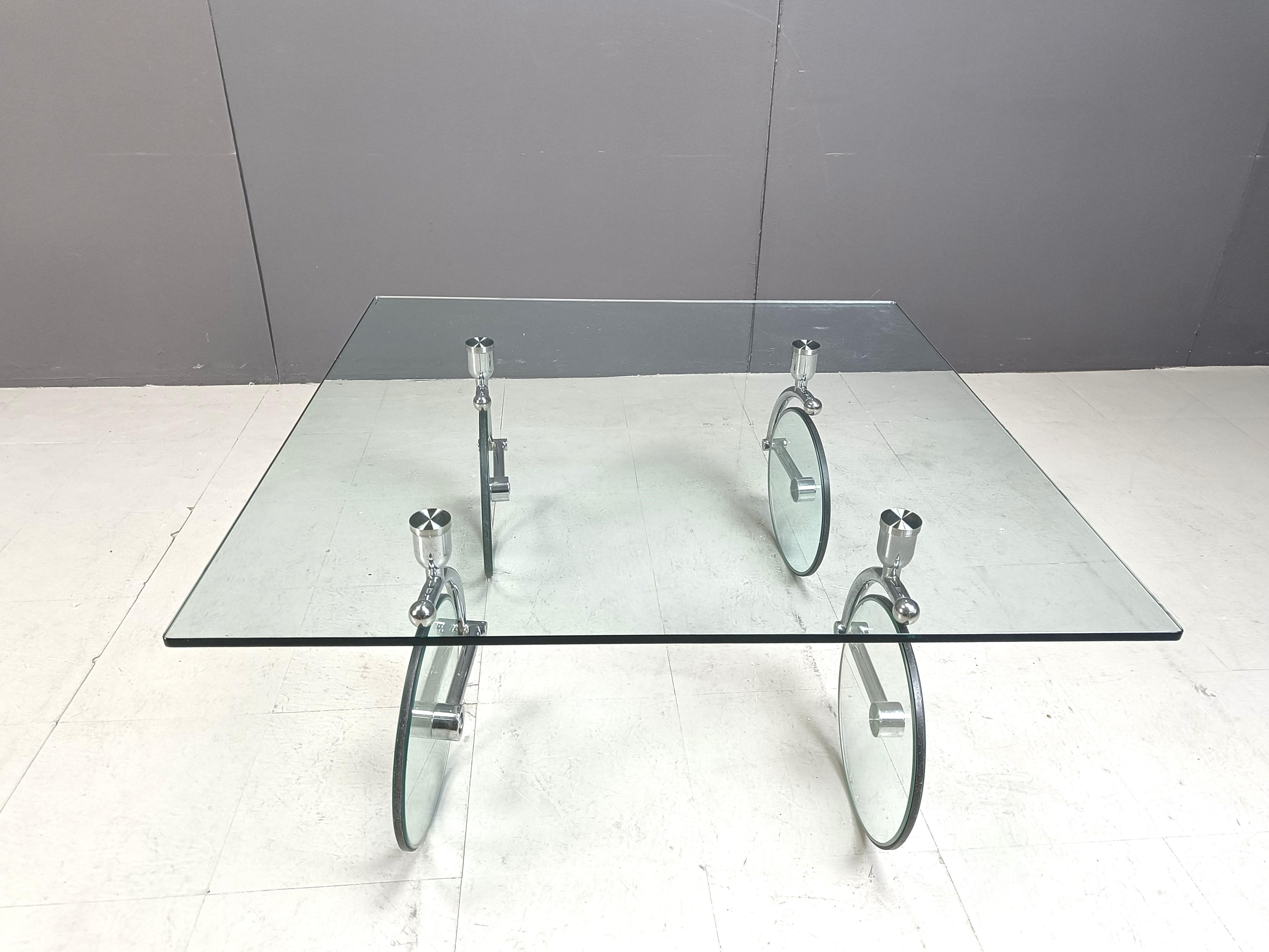 Glass coffee table with wheels, 1980s 4