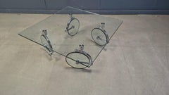 Glass coffee table with wheels, 1980s