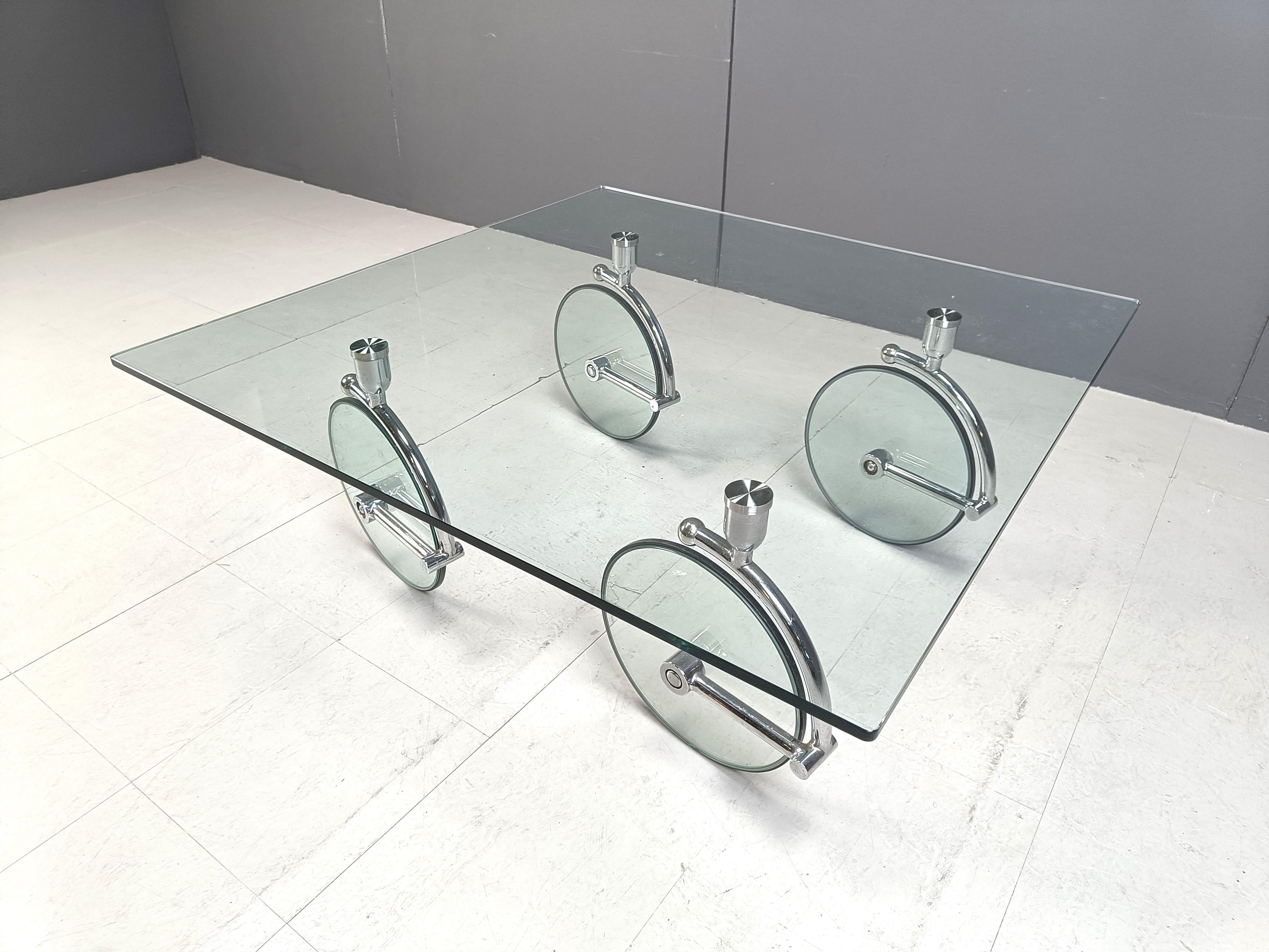 Glass coffee table with wheels, 1980s 1