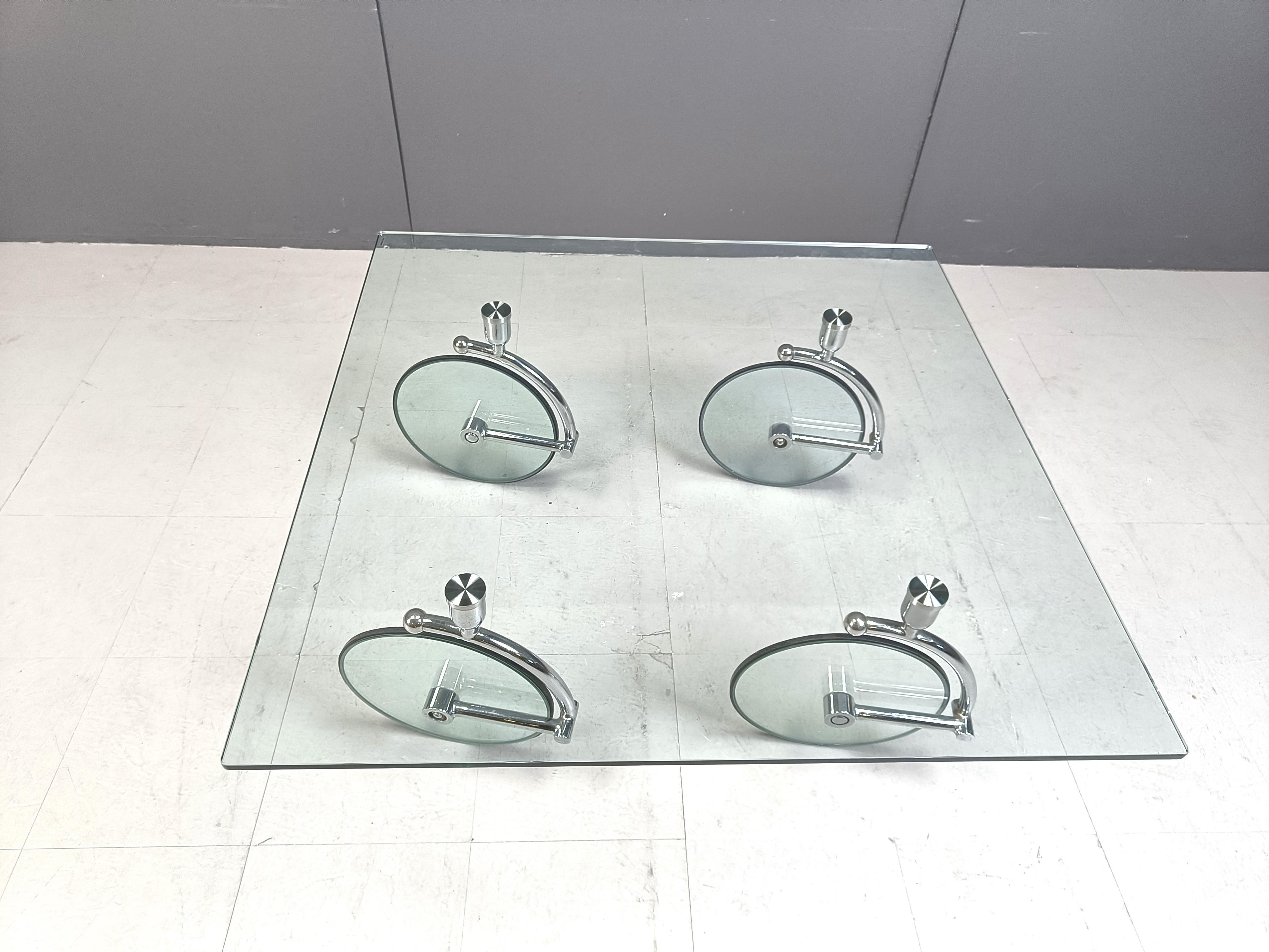 Glass coffee table with wheels, 1980s 3