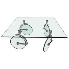 Glass coffee table with wheels, 1980s