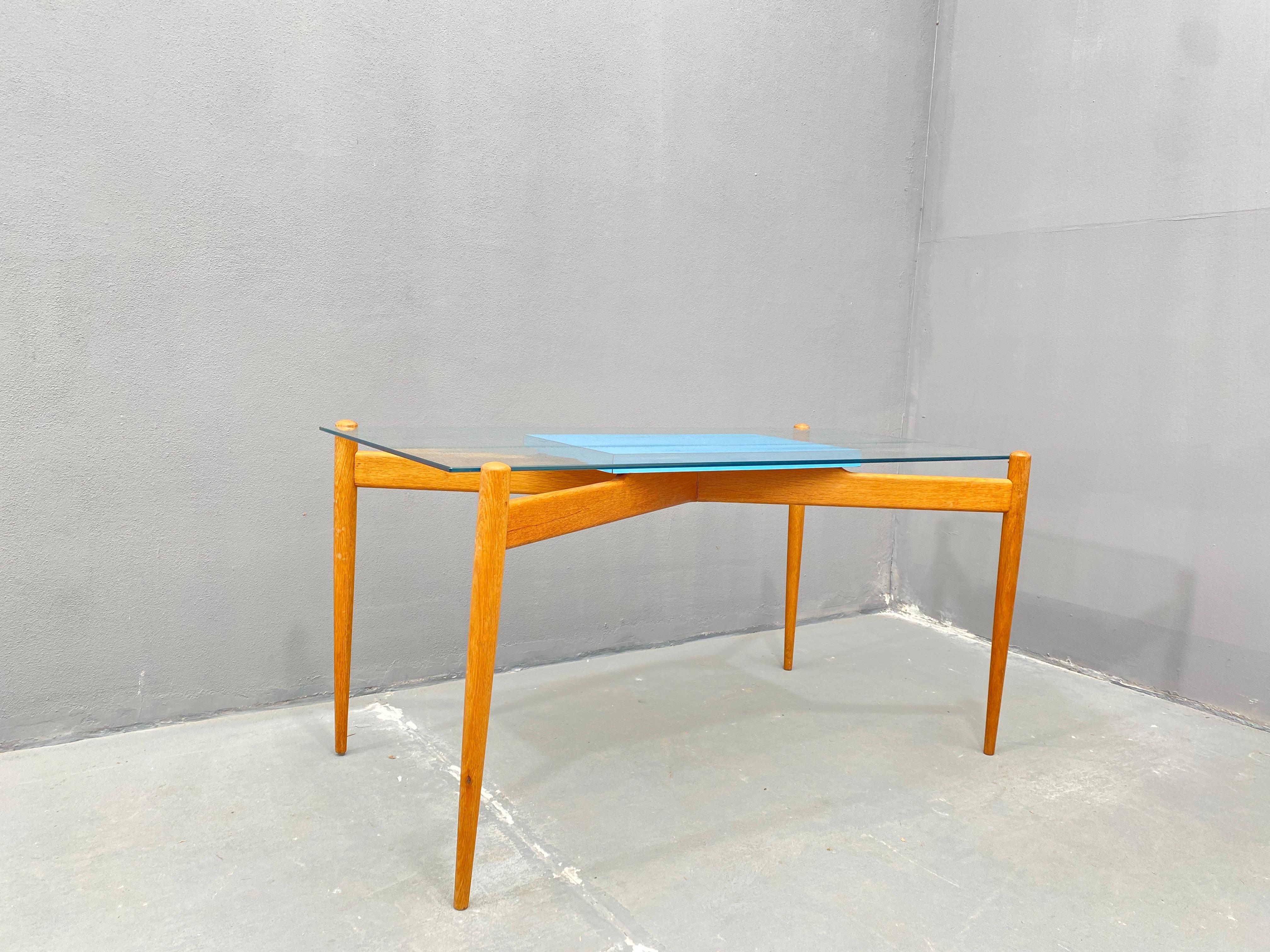 20th Century Glass Coffee Table with Wooden Frame, 1960's, Czechoslovakia For Sale