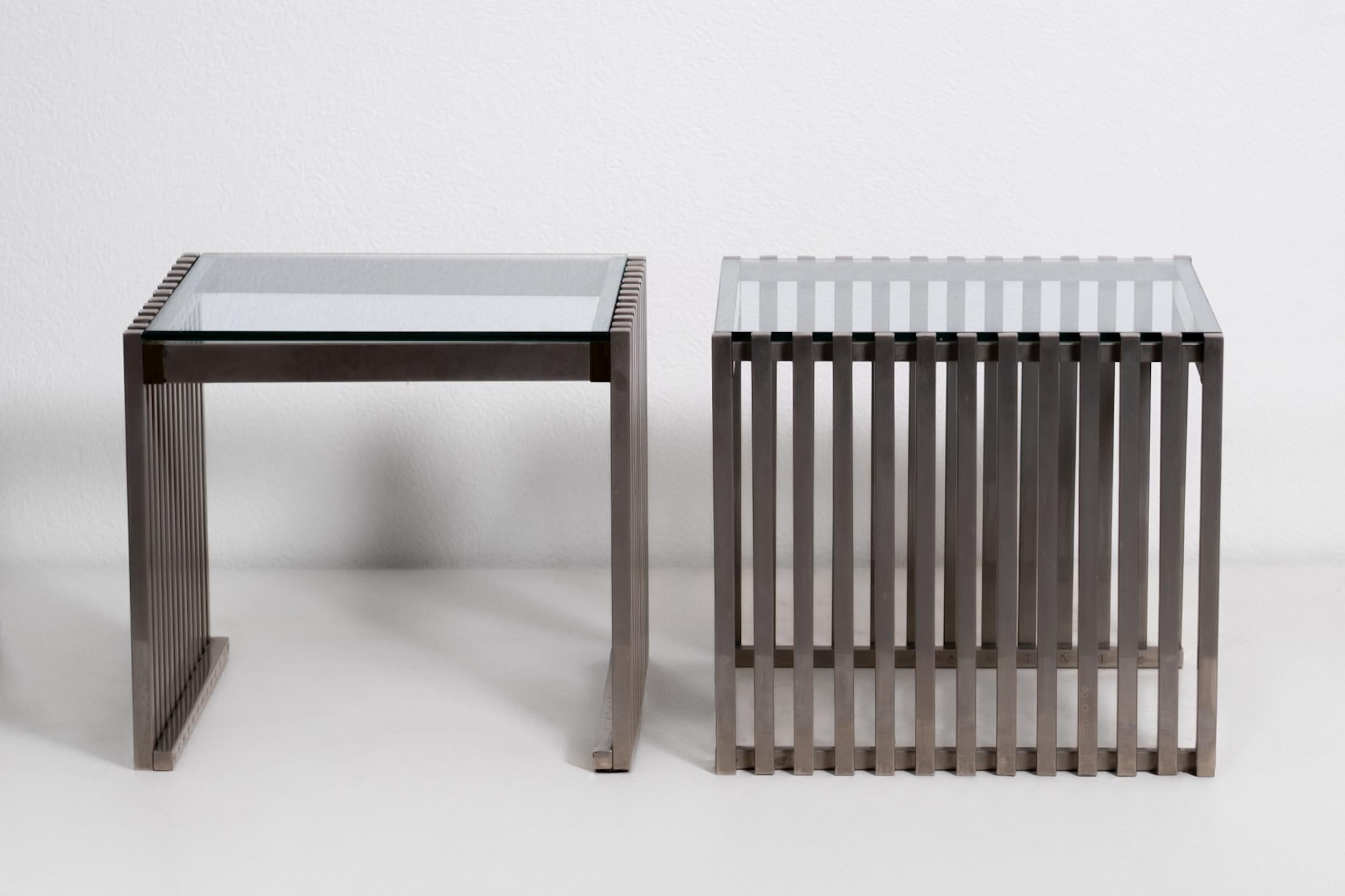Steel Glass Coffee Tables (2) For Sale