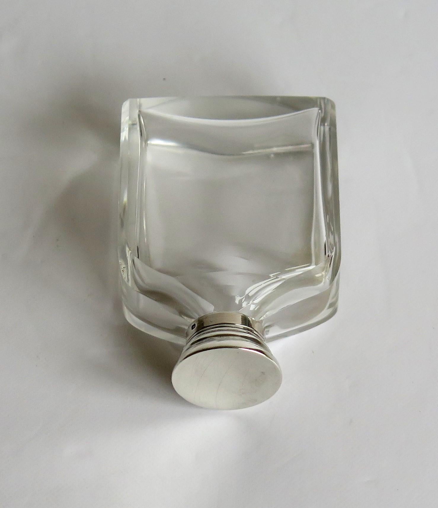 20th Century Crystal Glass Cologne or Perfume Bottle with Sterling Silver Top, circa 1910