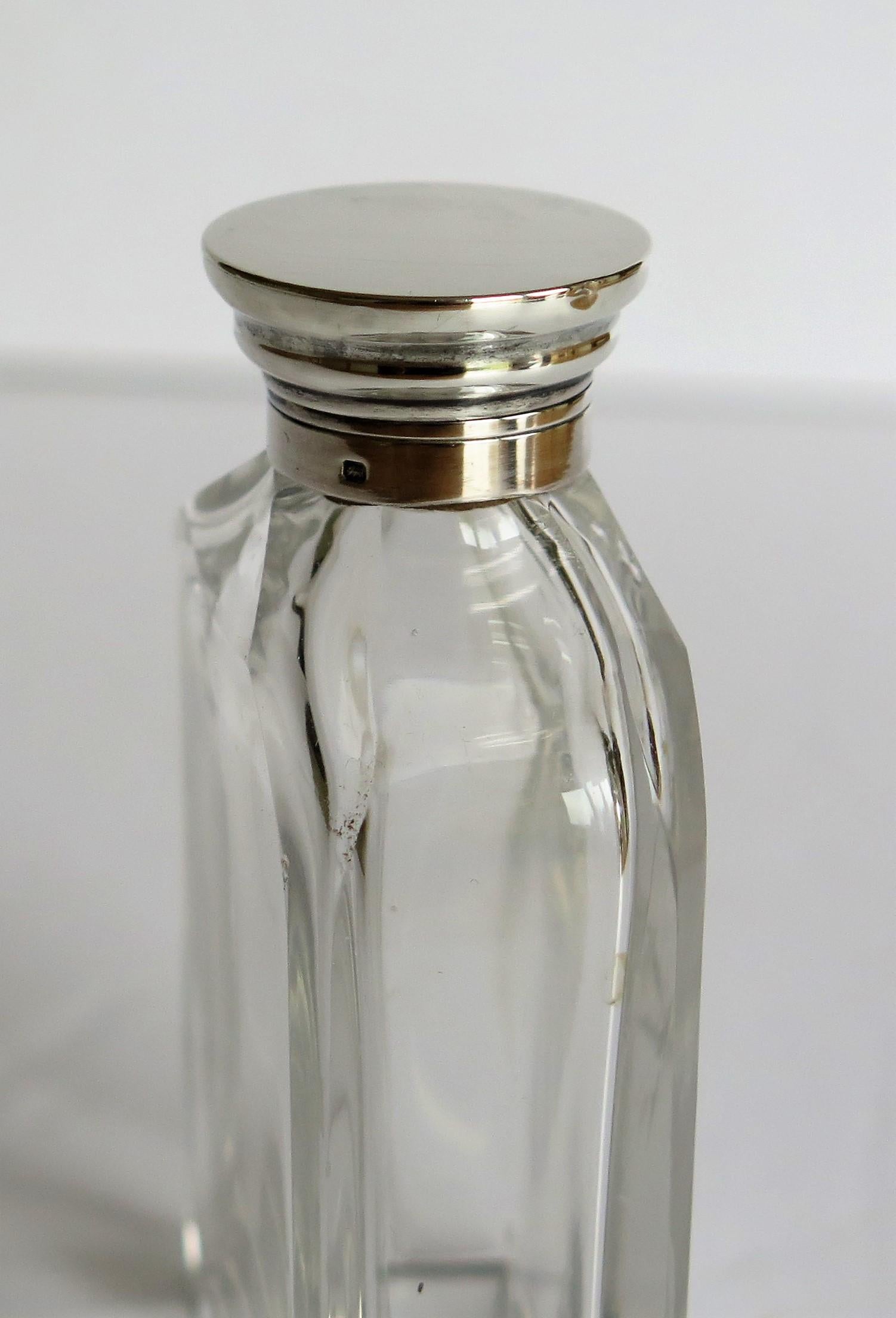 Crystal Glass Cologne or Perfume Bottle with Sterling Silver Top, circa 1910 1