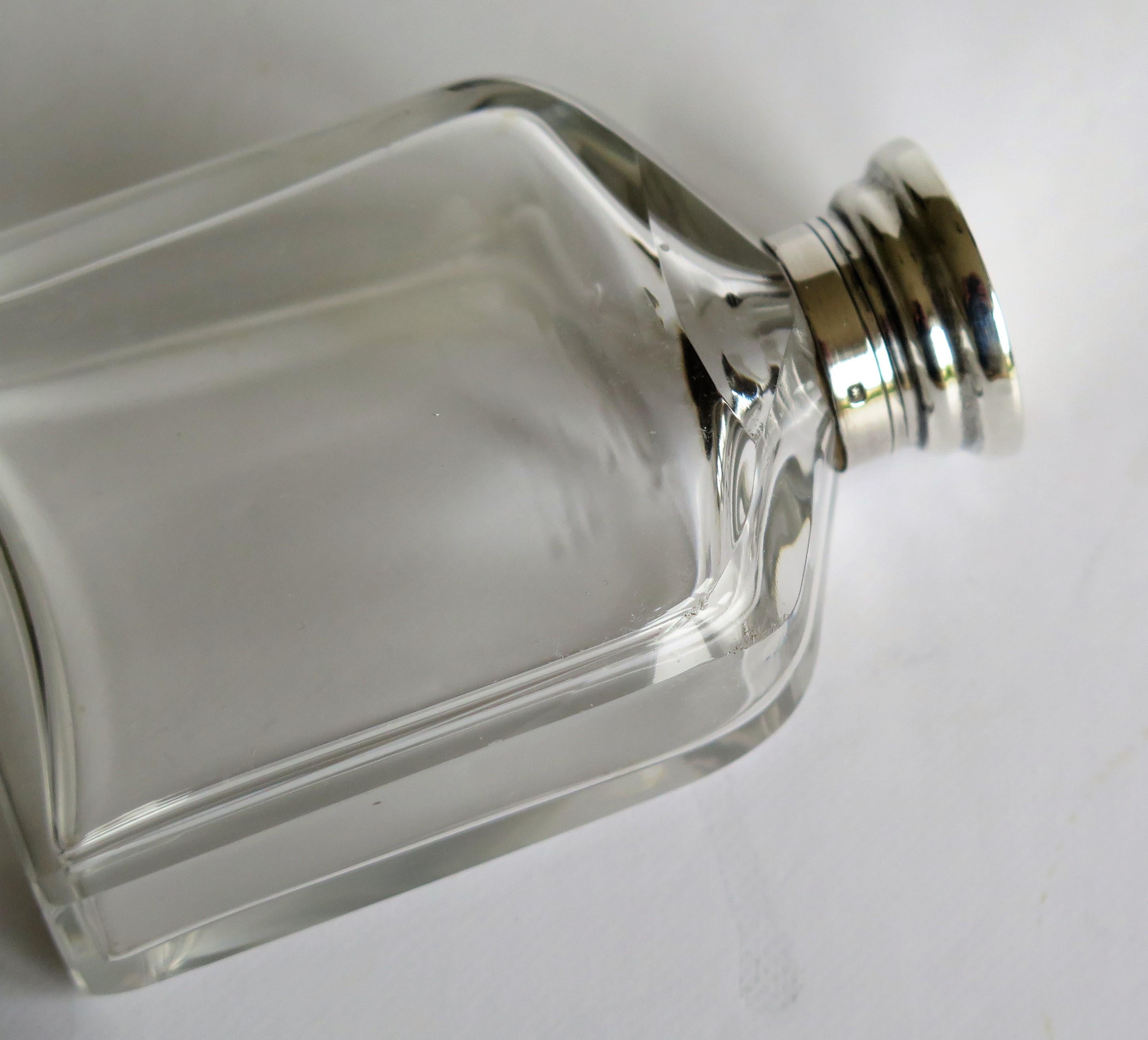 International Style Crystal Glass Cologne or Perfume Bottle with Sterling Silver Top, circa 1910