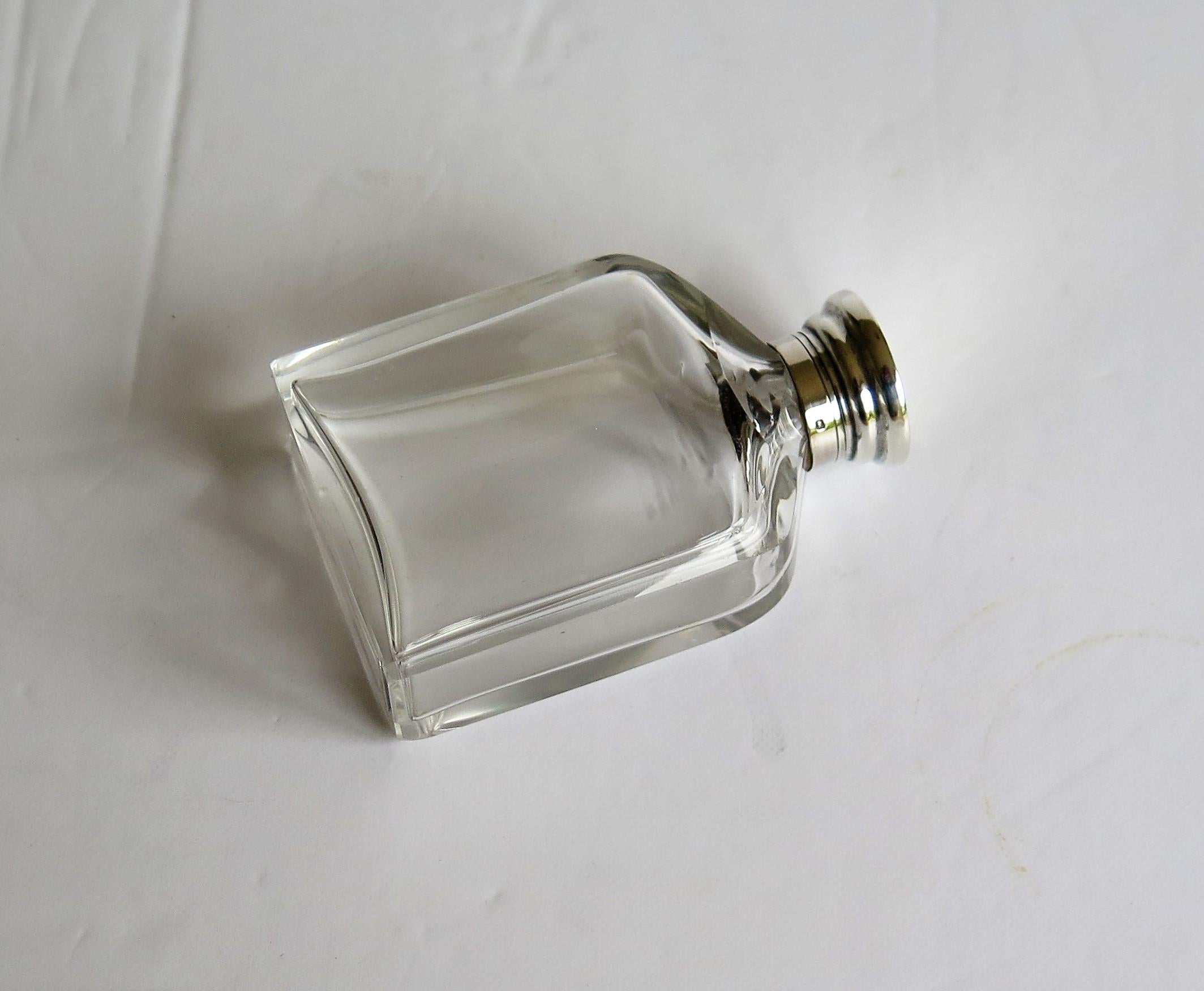 Hand-Carved Crystal Glass Cologne or Perfume Bottle with Sterling Silver Top, circa 1910
