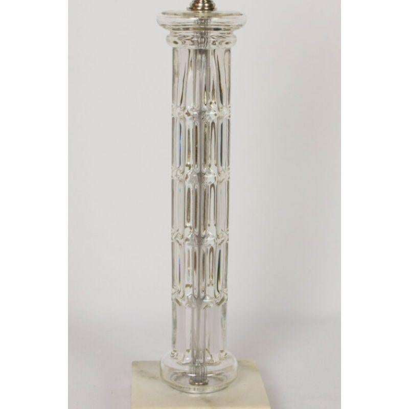 Hollywood Regency Glass Column Lamp with White Marble Base For Sale