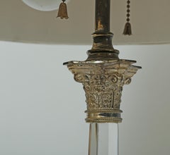 Cut Glass Columnar Lamp with a Hand Sewn Linen Shade- Neo-Classical Style