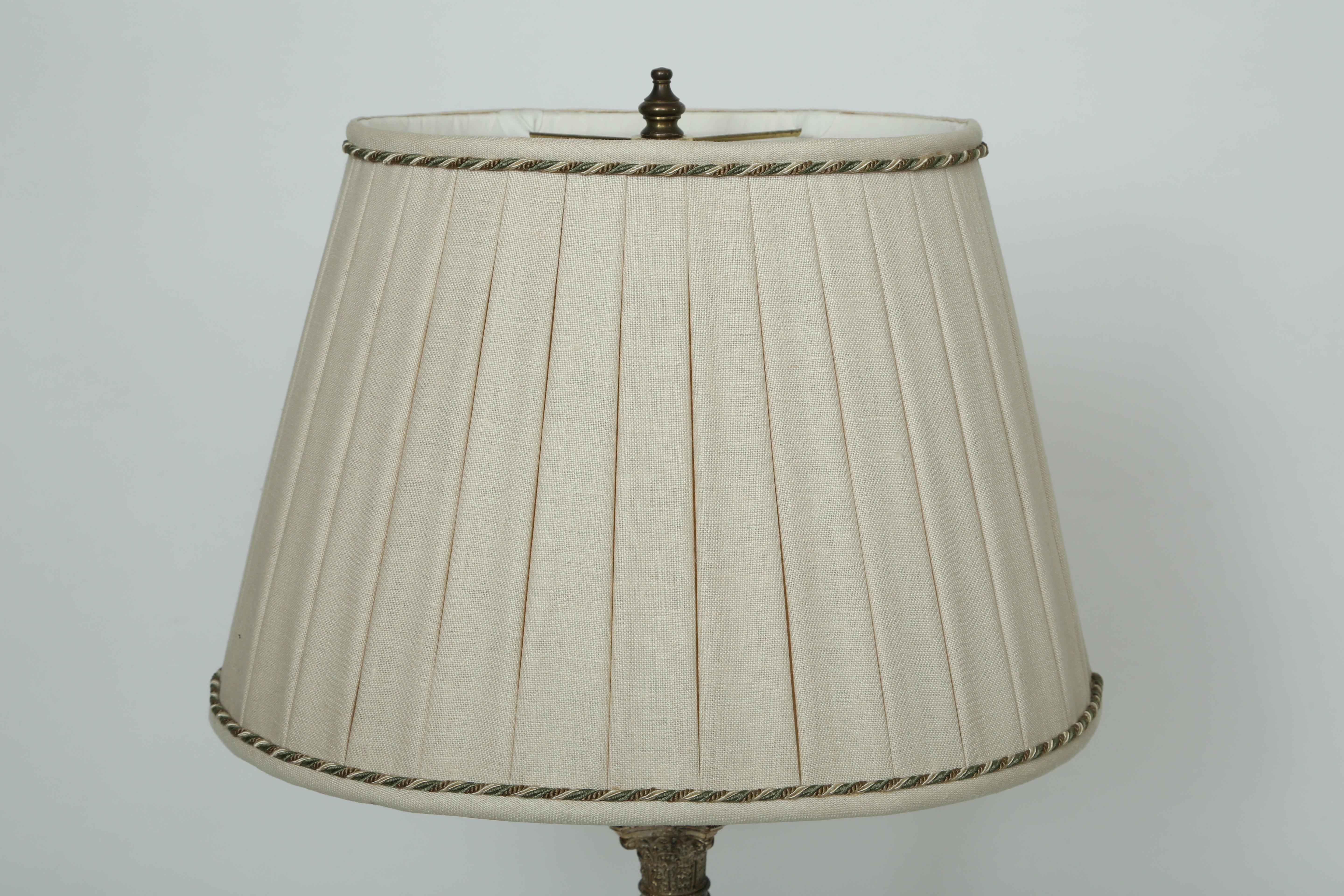 Hand-Crafted Cut Glass Columnar Lamp with a Hand Sewn Linen Shade- Neo-Classical Style  For Sale