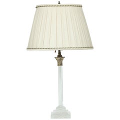 Antique Cut Glass Columnar Lamp with a Hand Sewn Linen Shade- Neo-Classical Style 