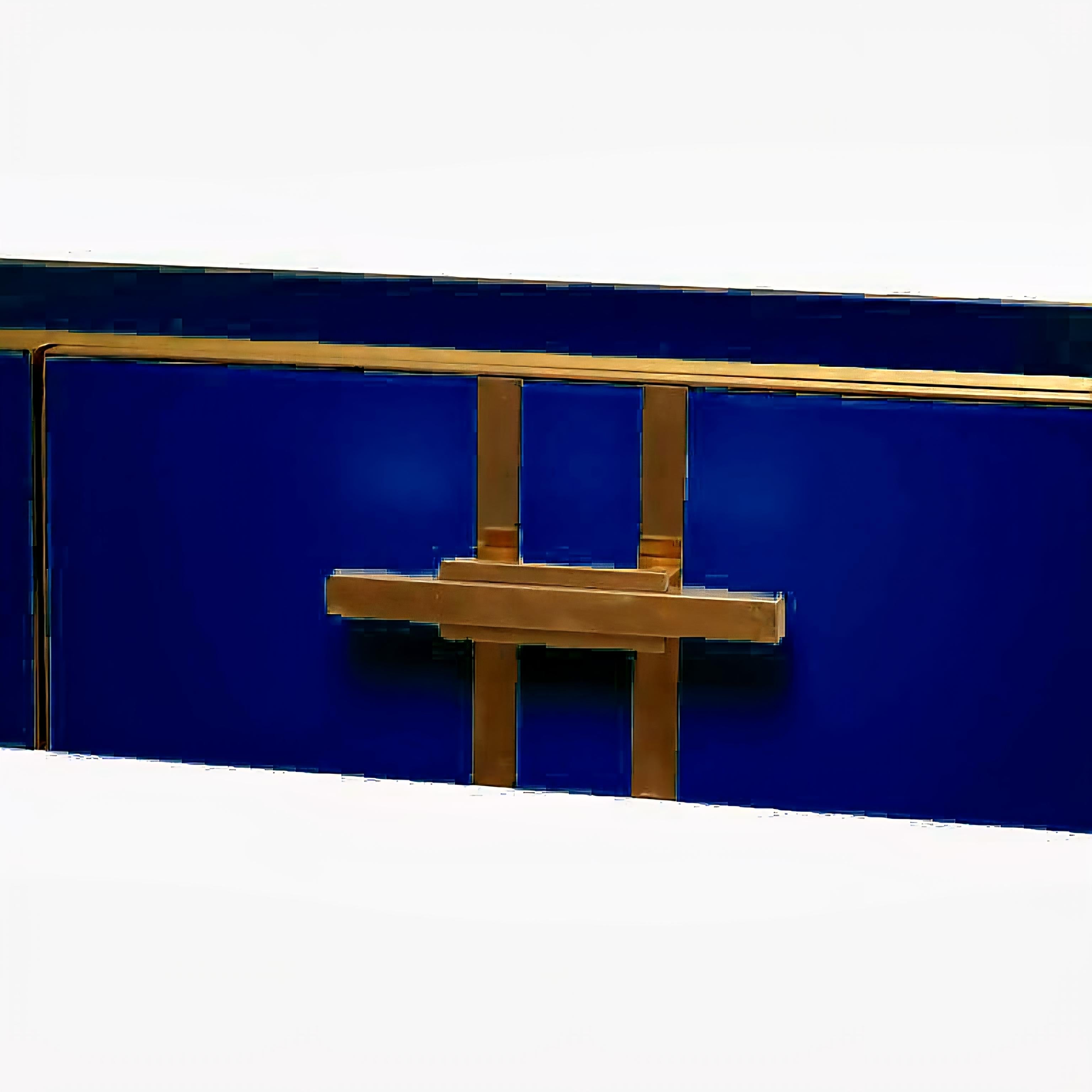 Identity
The Console Moderna “Indaco” is an entry/serving console designed and entirely handmade in Italy by the studio Justfurnituress. It is conceived as an atelier piece: a calibrated integration of solid wood, indigo artistic glass and solid