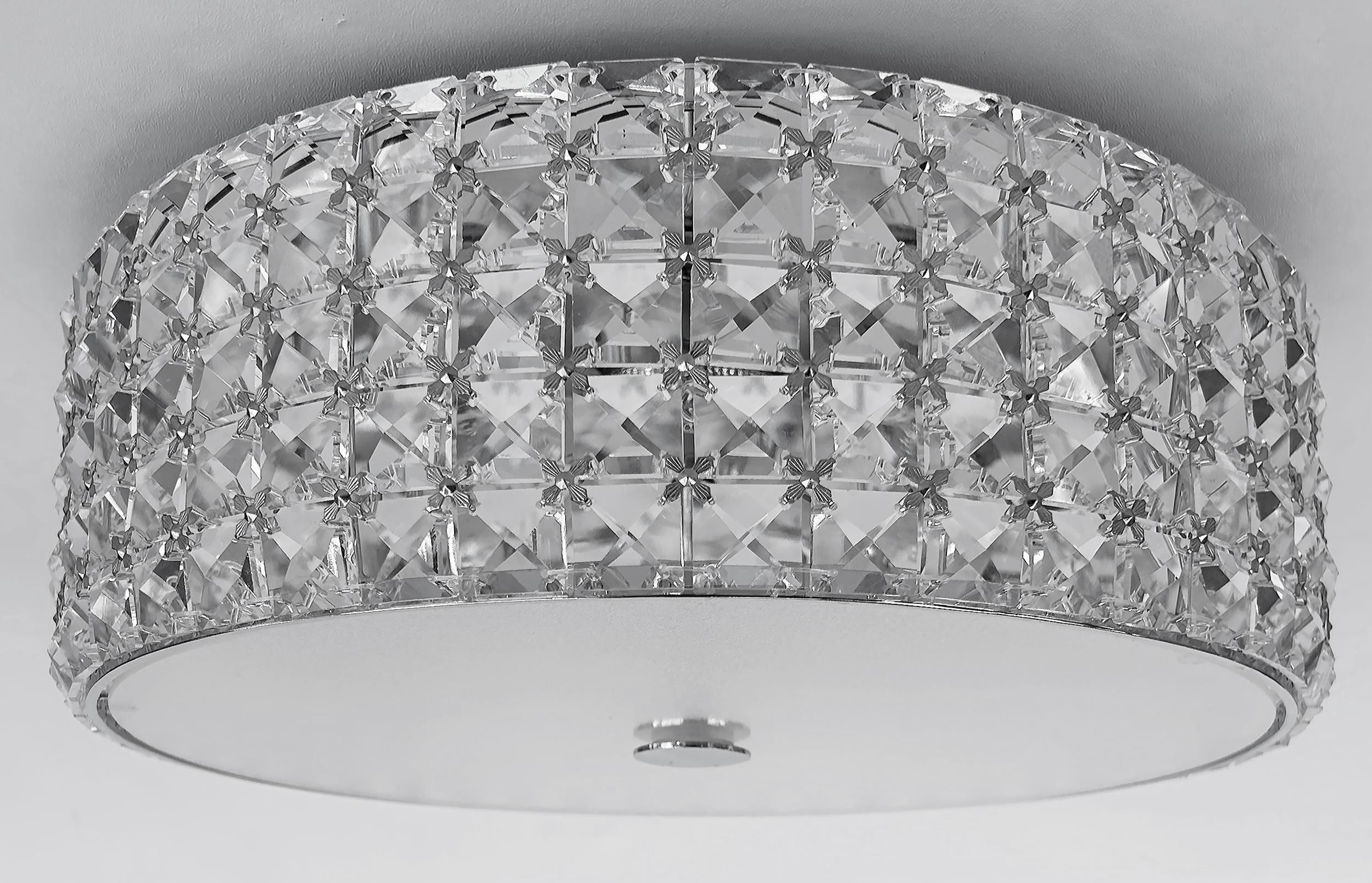Glass, Crystal and Chrome Flush Mount Ceiling Light Fixture, Wired and Working For Sale 1