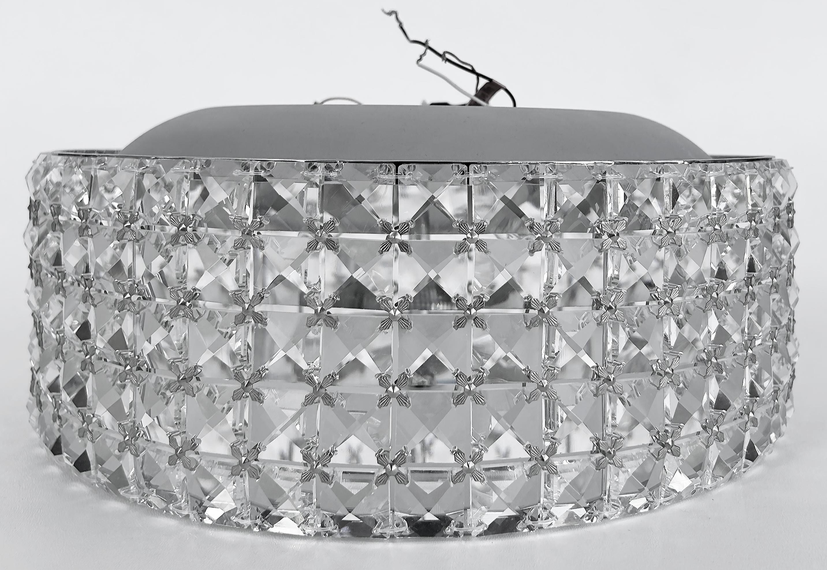 Glass, Crystal and Chrome Flush Mount Ceiling Light Fixture, Wired and Working For Sale 2