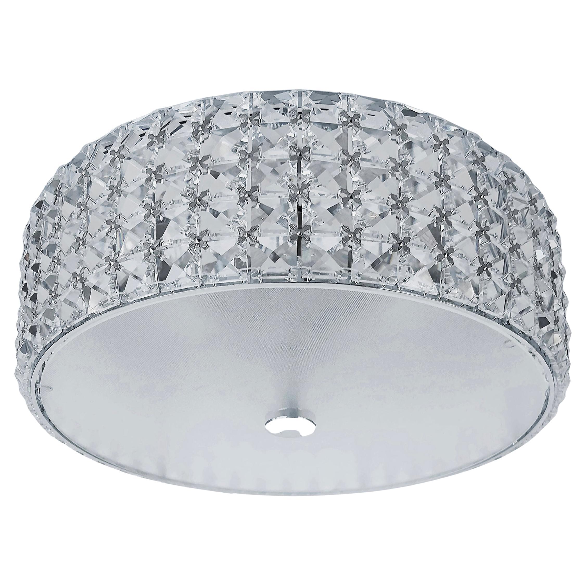 Glass, Crystal and Chrome Flush Mount Ceiling Light Fixture, Wired and Working