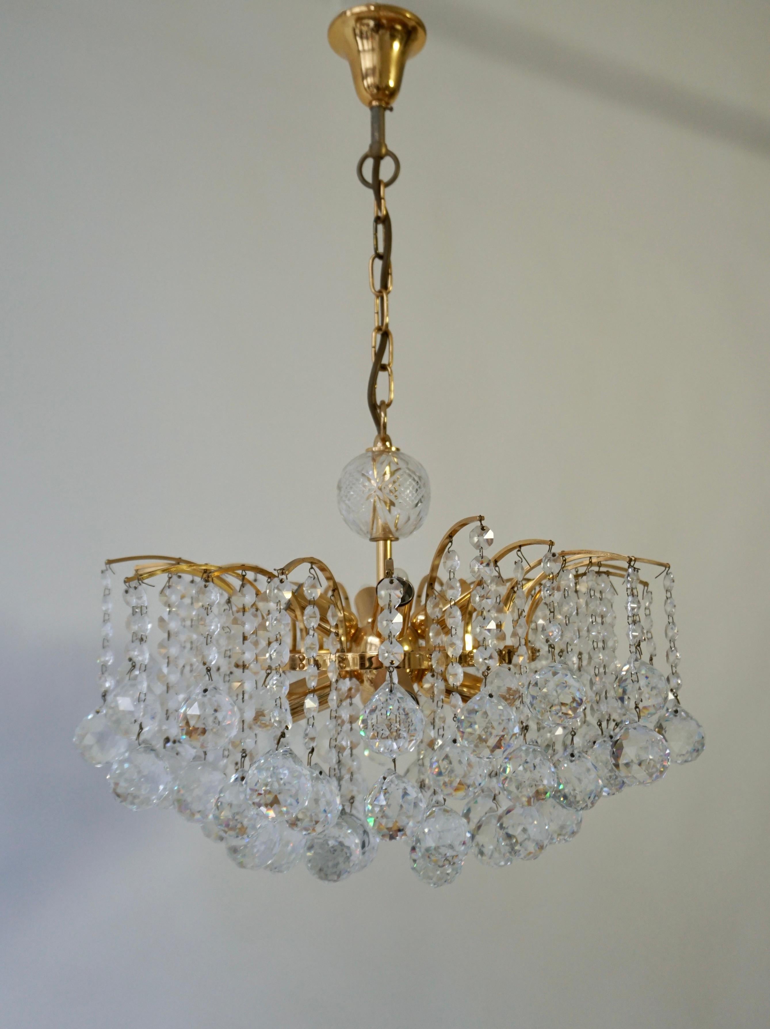 Hollywood Regency Glass Crystal Chandelier by Christoph Palme, Germany, 1970s For Sale