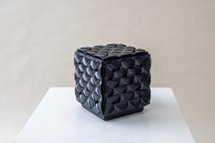 Glass Cube Lamp Black Ambient Light Artisanal Fused Glass Contemporary Design