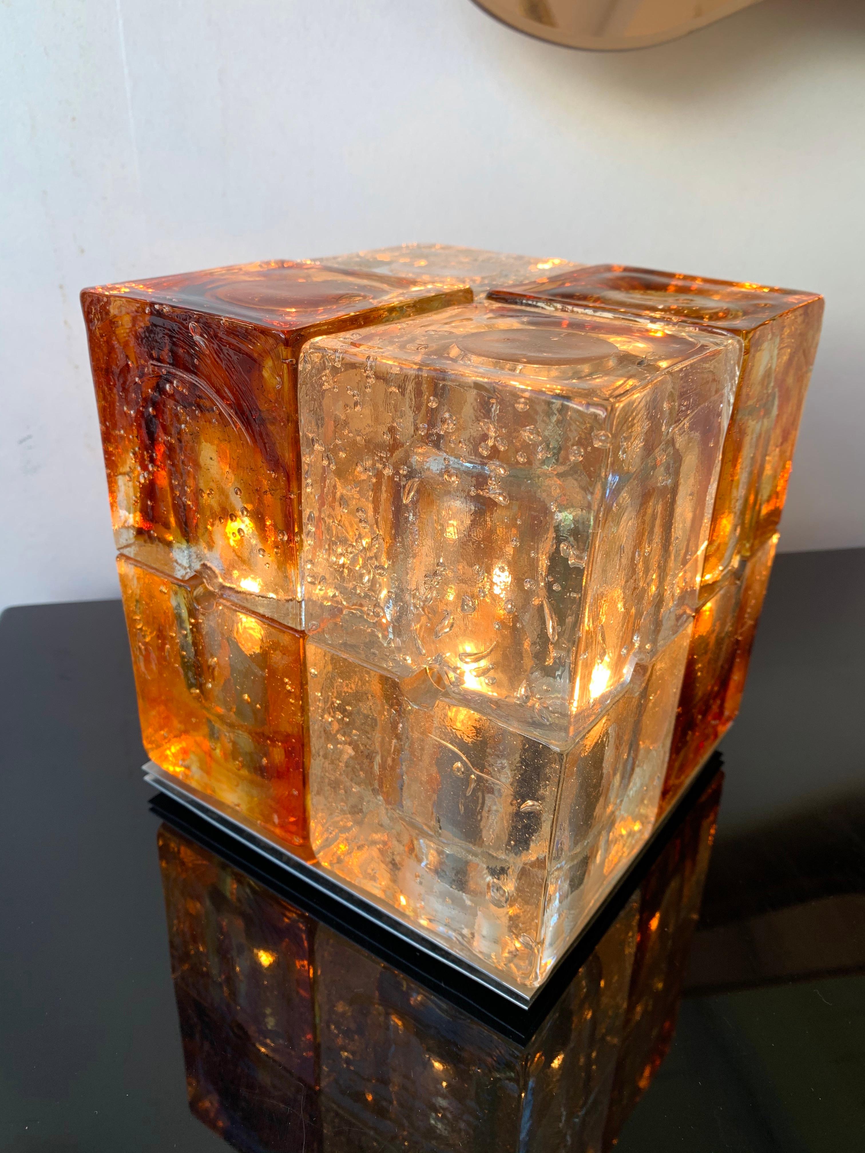 Space Age Glass Cube Lamp by Poliarte, Italy, 1970s
