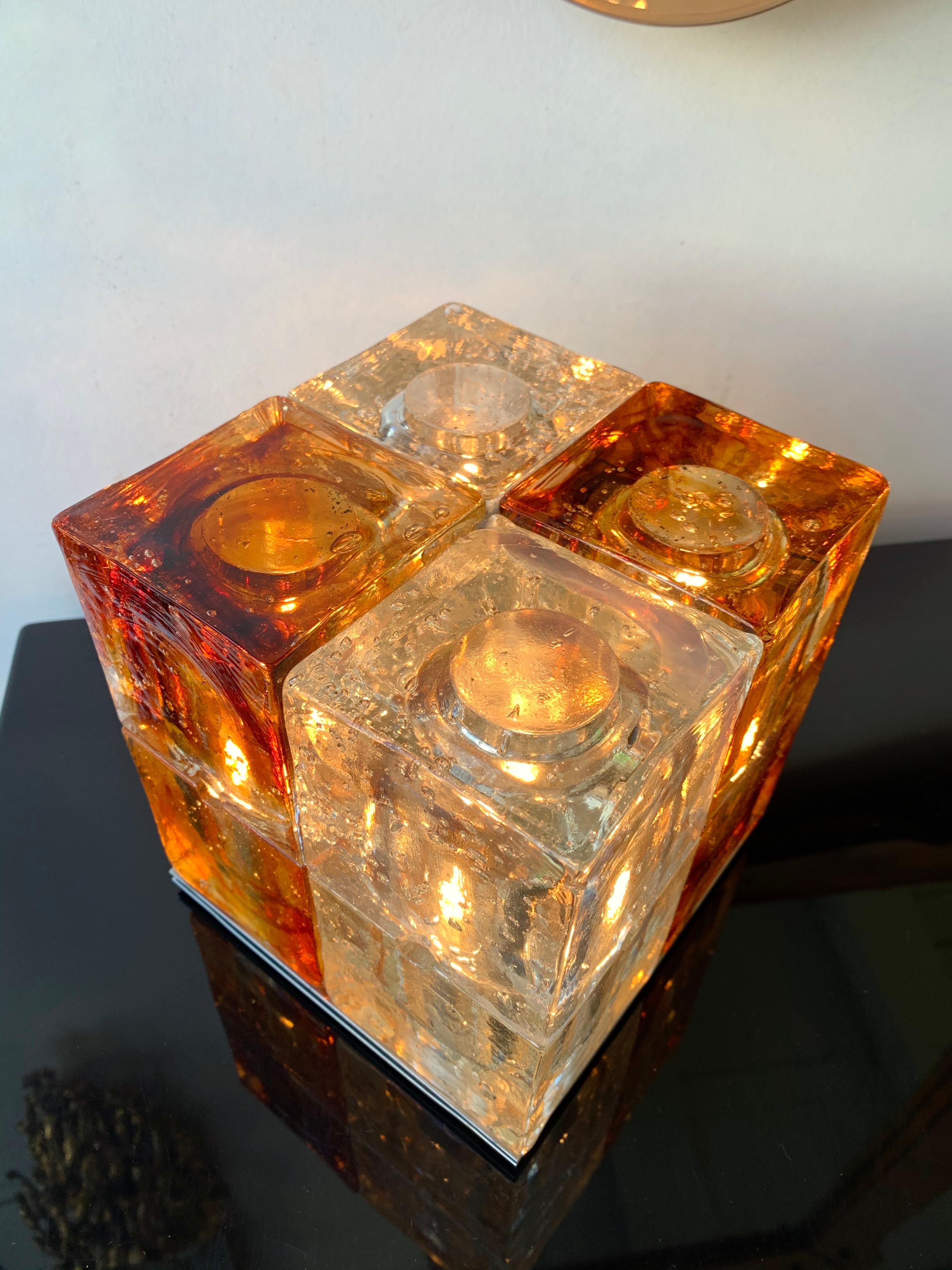 Italian Glass Cube Lamp by Poliarte, Italy, 1970s