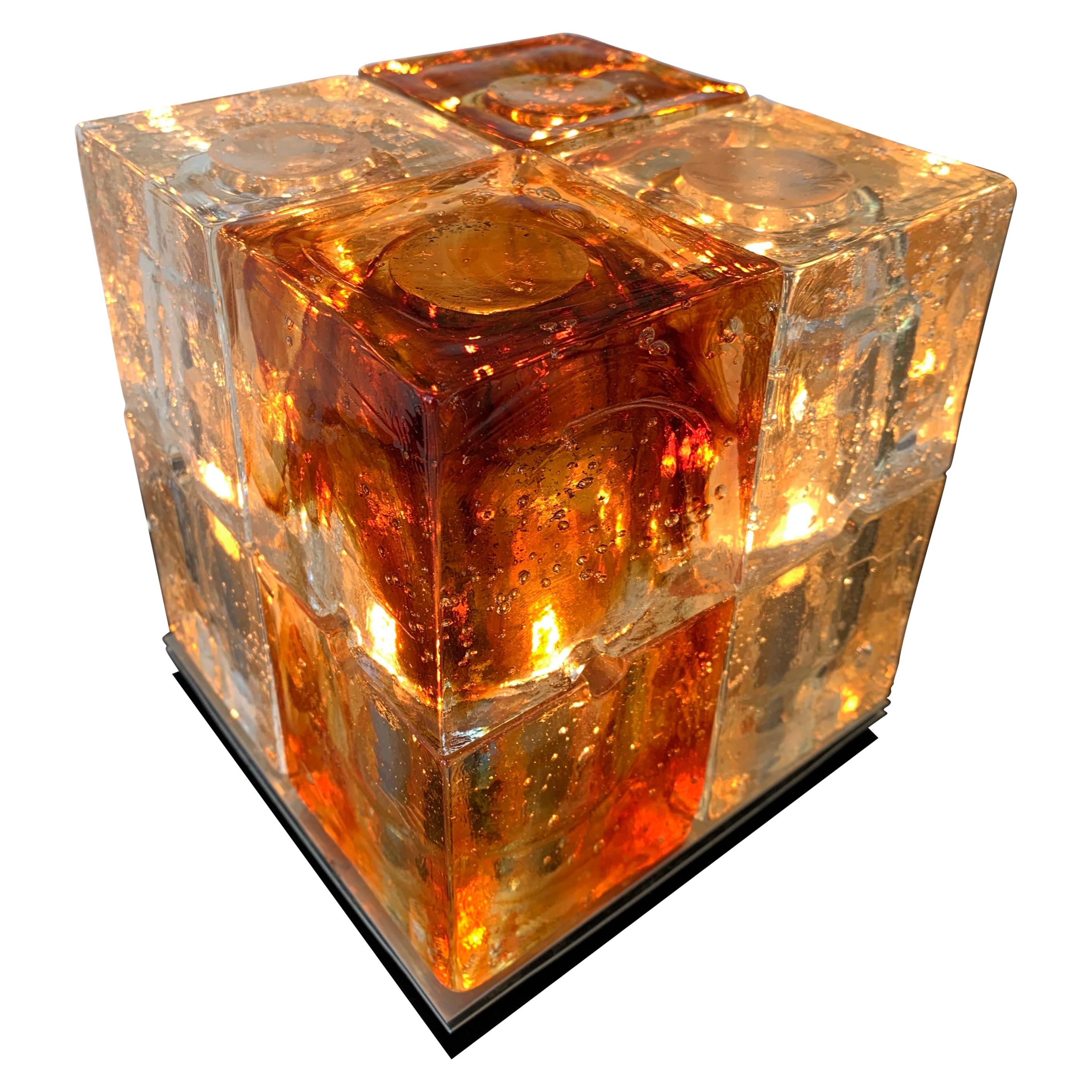 Glass Cube Lamp by Poliarte, Italy, 1970s