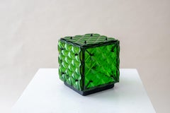 Glass Cube Lamp Green Ambient Light Artisanal Fused Glass Contemporary Design