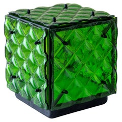Glass Cube Lamp Green Ambient Light Artisanal Fused Glass Contemporary Design