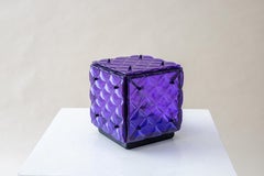 Glass Cube Lamp Purple Ambient Light Artisanal Fused Glass Contemporary Design