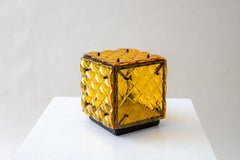 Glass Cube Lamp Yellow Ambient Light Artisanal Fused Glass Contemporary Design